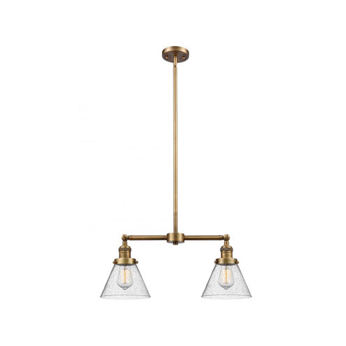 Franklin Restoration Large Cone LED 21 inch Brushed Brass Chandelier Ceiling Light in Seedy Glass, Franklin Restoration