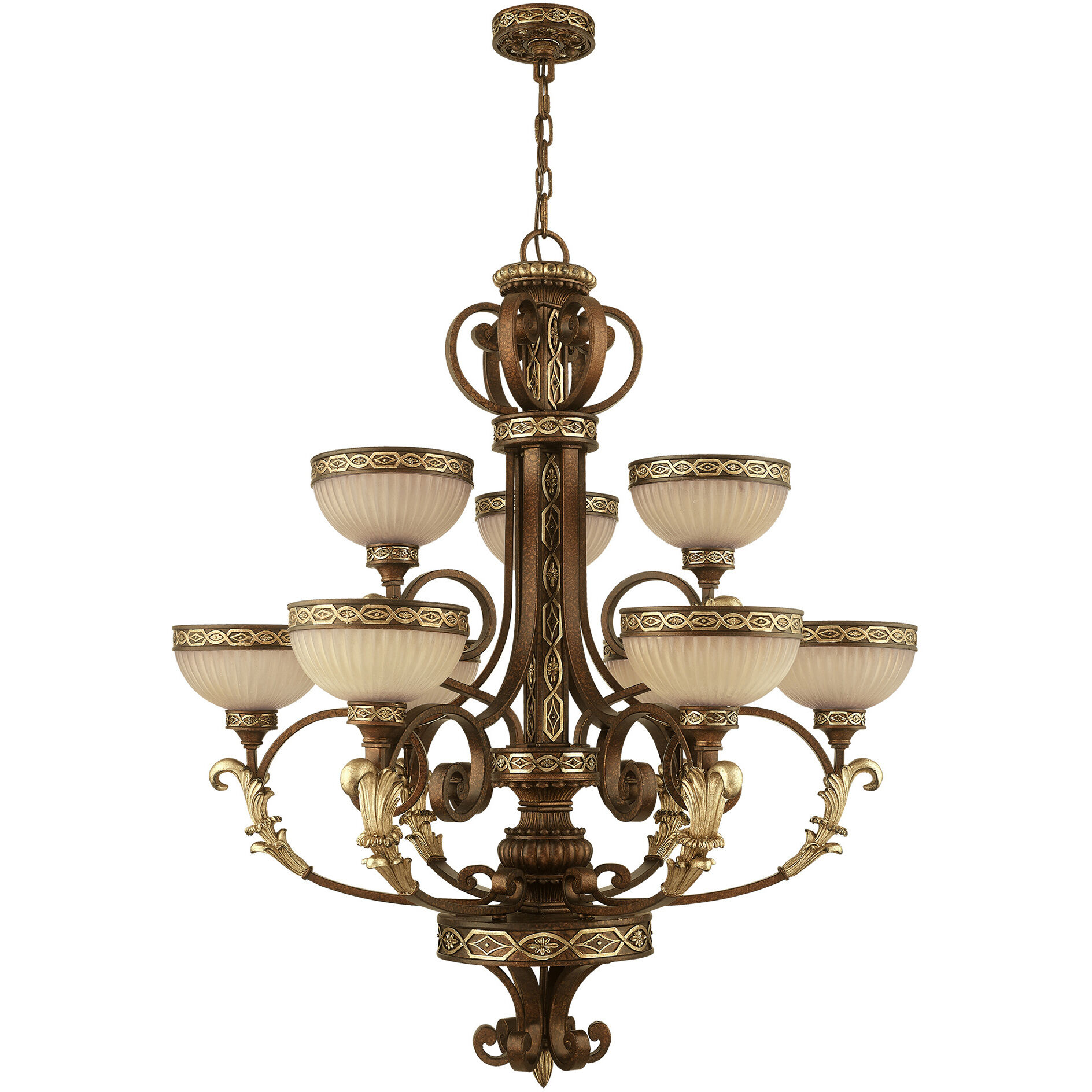 Seville 9 Light 34 inch Palacial Bronze with Gilded Accents Chandelier Ceiling Light