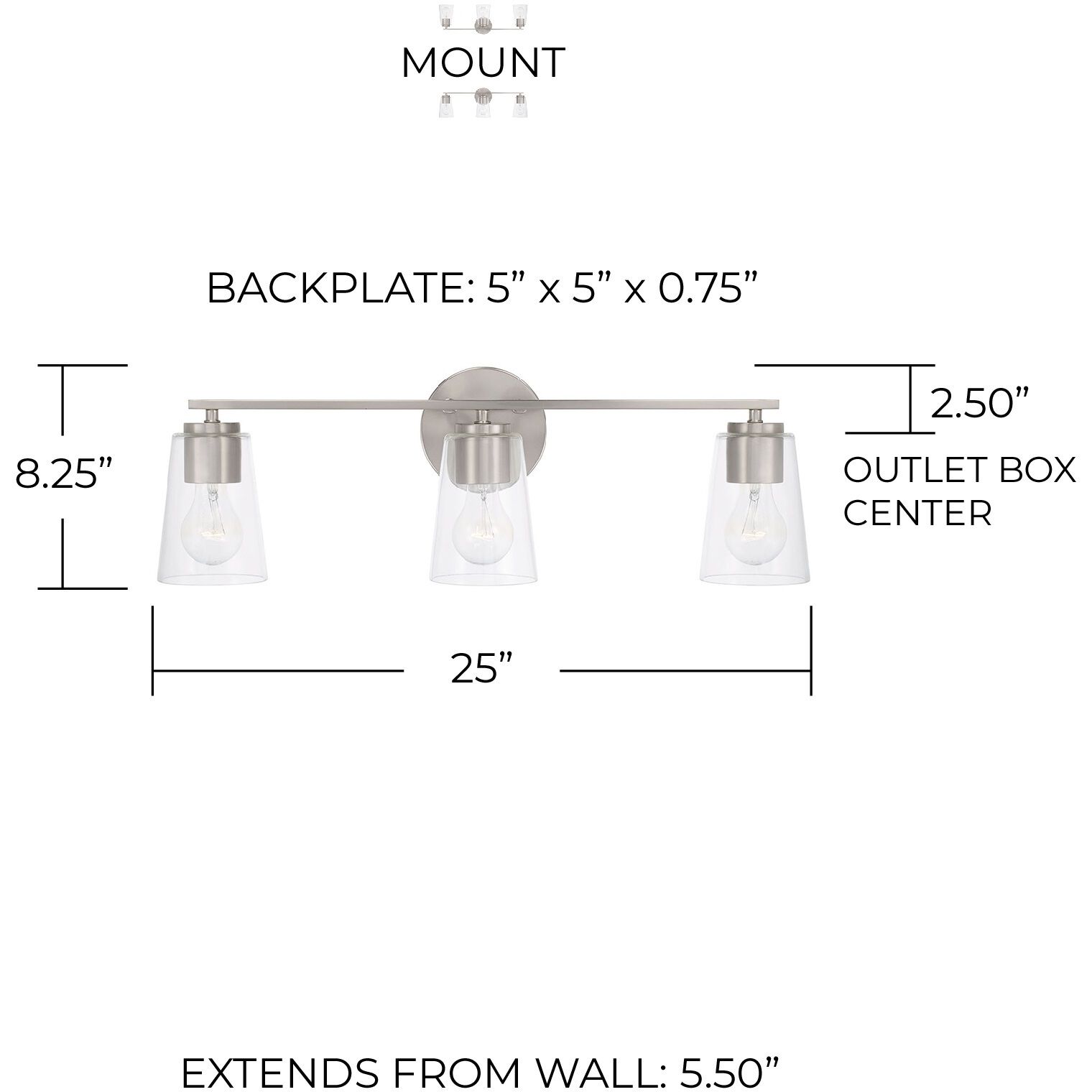 Portman 3 Light 25 inch Brushed Nickel Vanity Light Wall Light