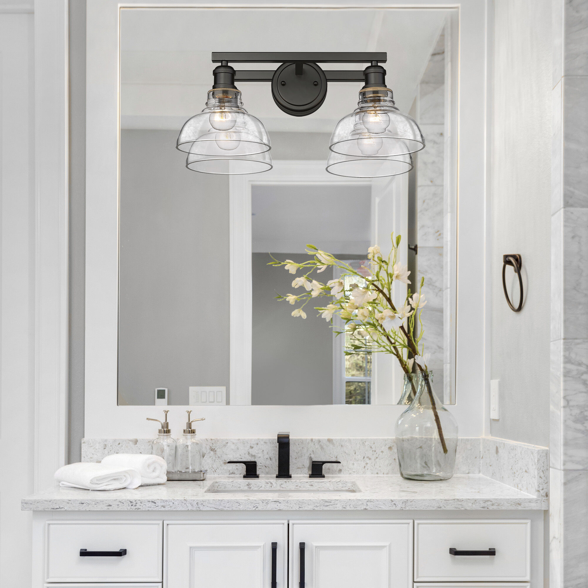 Yep Carver Vanity Wall Light in Matte Black, Clear Glass