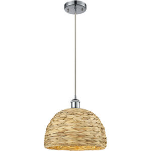 Woven Rattan 1 Light 12 inch Polished Chrome and Natural Pendant Ceiling Light