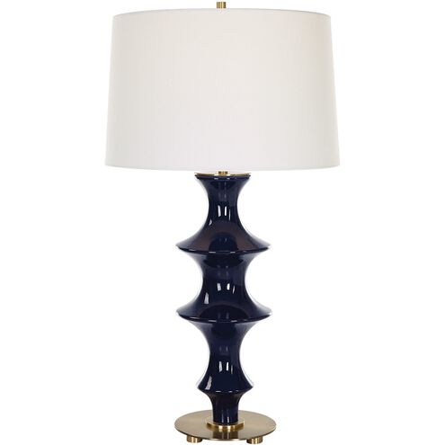 Coil 28.75 inch 150 watt Cobalt Gloss Glaze and Antique Brass Table Lamp Portable Light