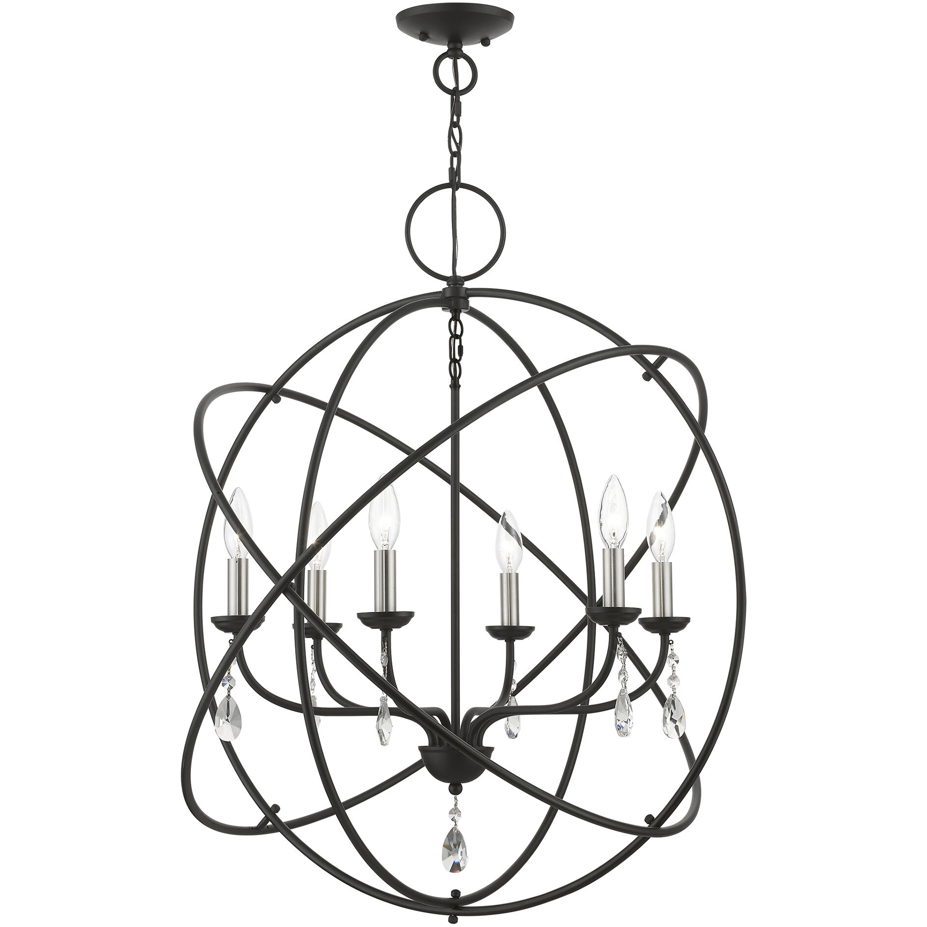 Aria 6 Light 28 inch Black with Brushed Nickel Finish Candles Pendant Chandelier Ceiling Light, Globe