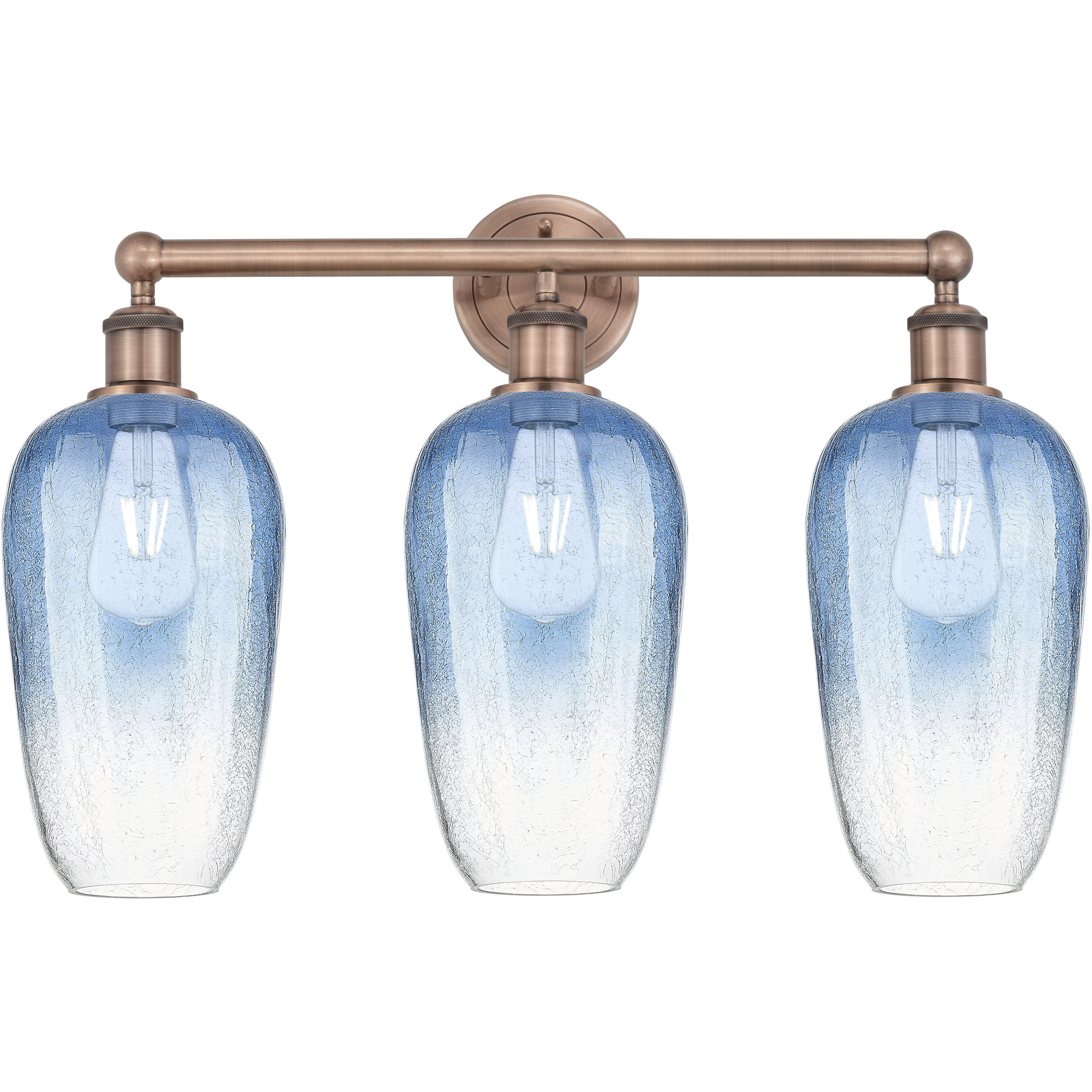 Edison Brookhaven Flute 3 Light 25 inch Antique Copper Bath Vanity Light Wall Light in Sapphire Blue Glass