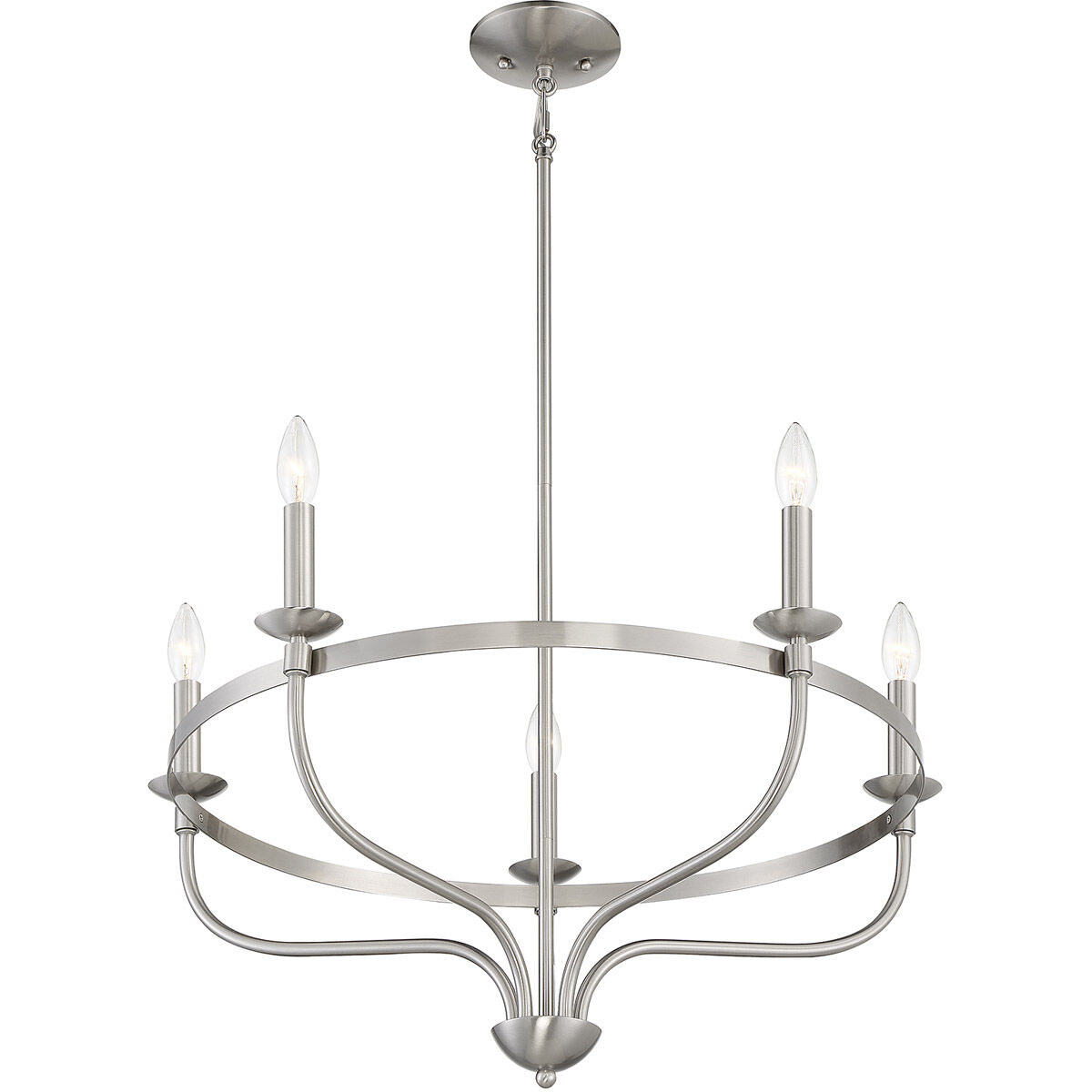 Transitional 5 Light 26.63 inch Brushed Nickel Chandelier Ceiling Light