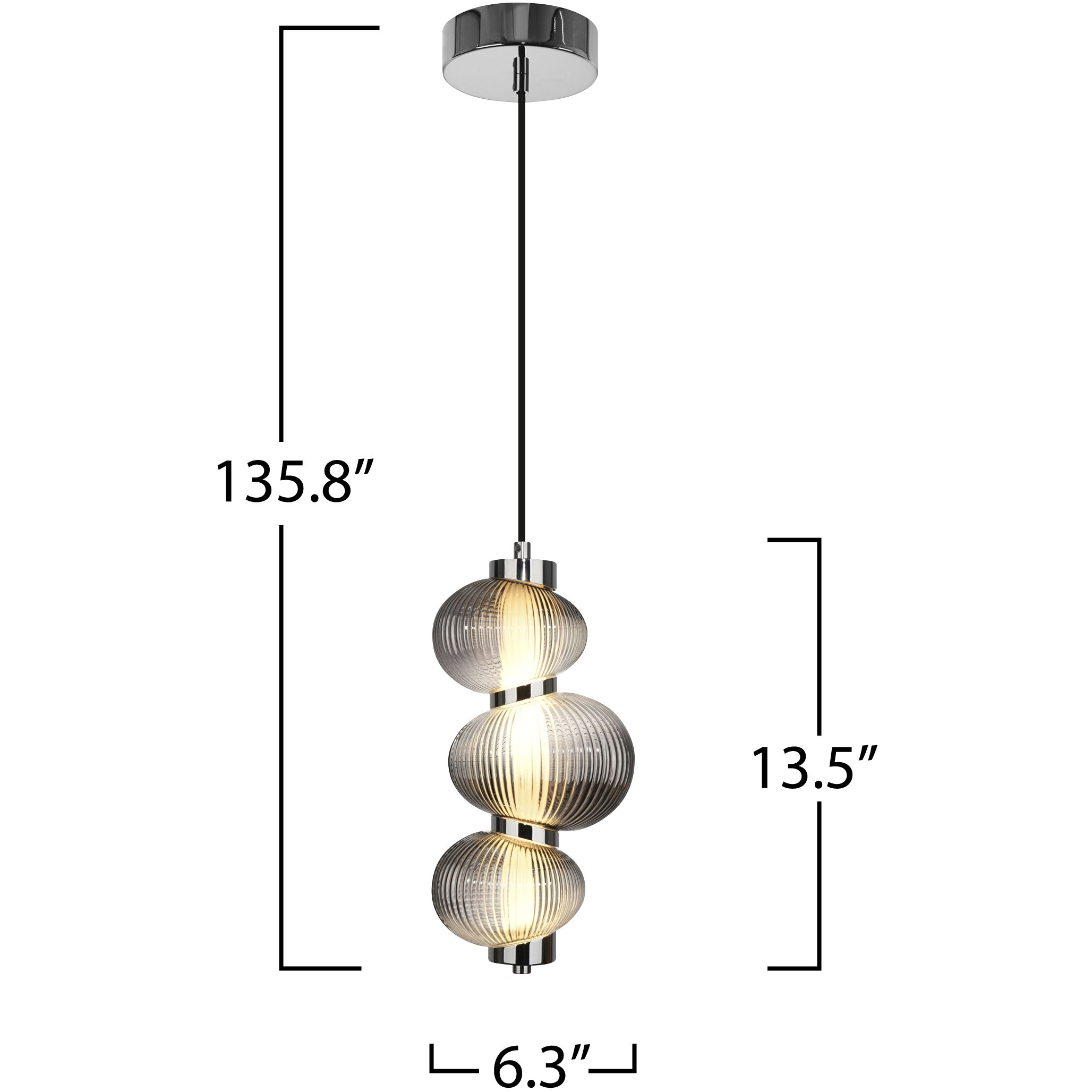 Ariel LED 6.3 inch Chrome and Black Pendant Ceiling Light