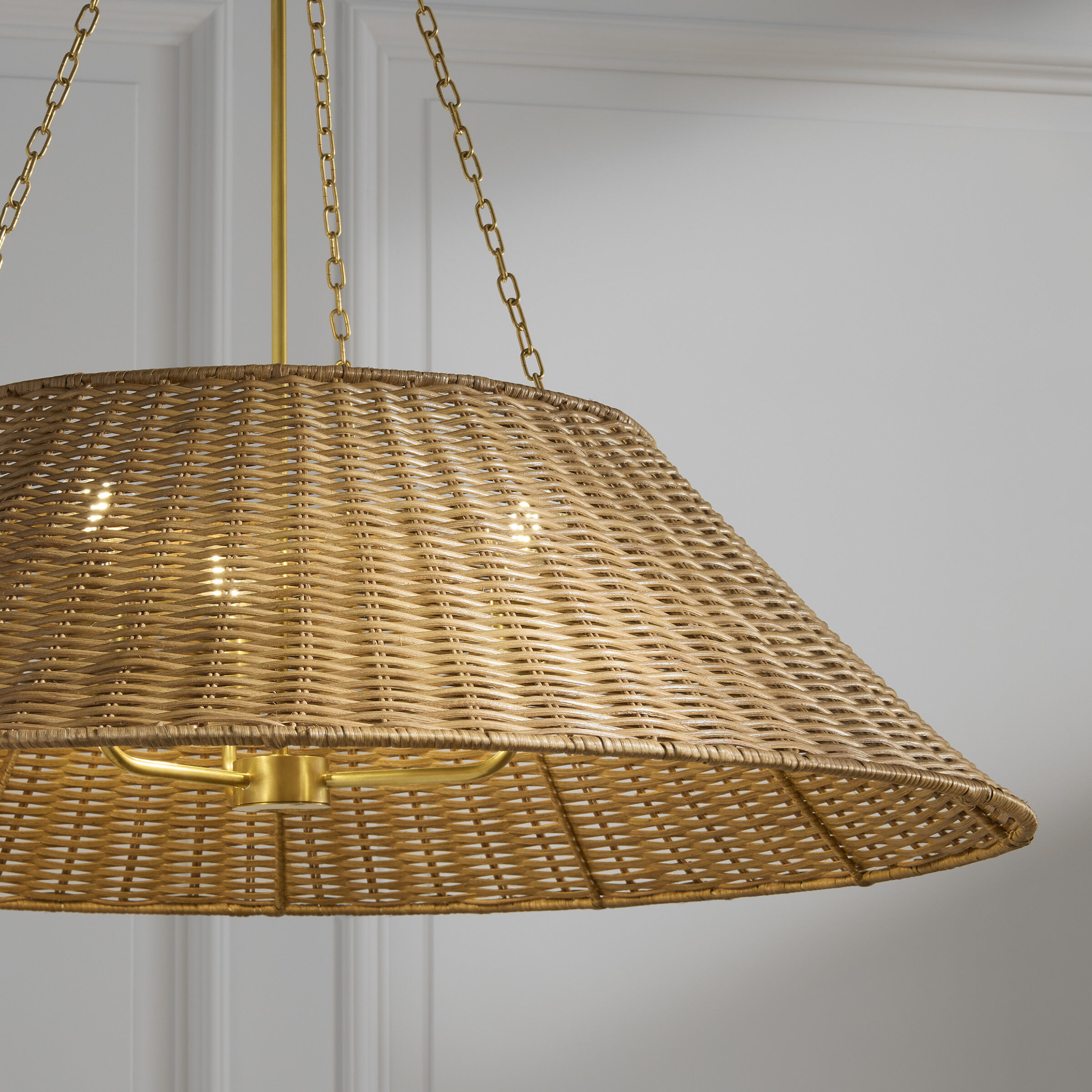Marie Flanigan Corinne LED 36.25 inch Soft Brass Woven Hanging Shade Ceiling Light in Natural Wicker, Extra Large