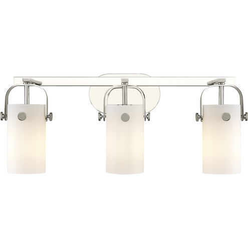 Pilaster II Cylinder 3 Light 24.88 inch Polished Nickel Bath Vanity Light Wall Light in Matte White Glass