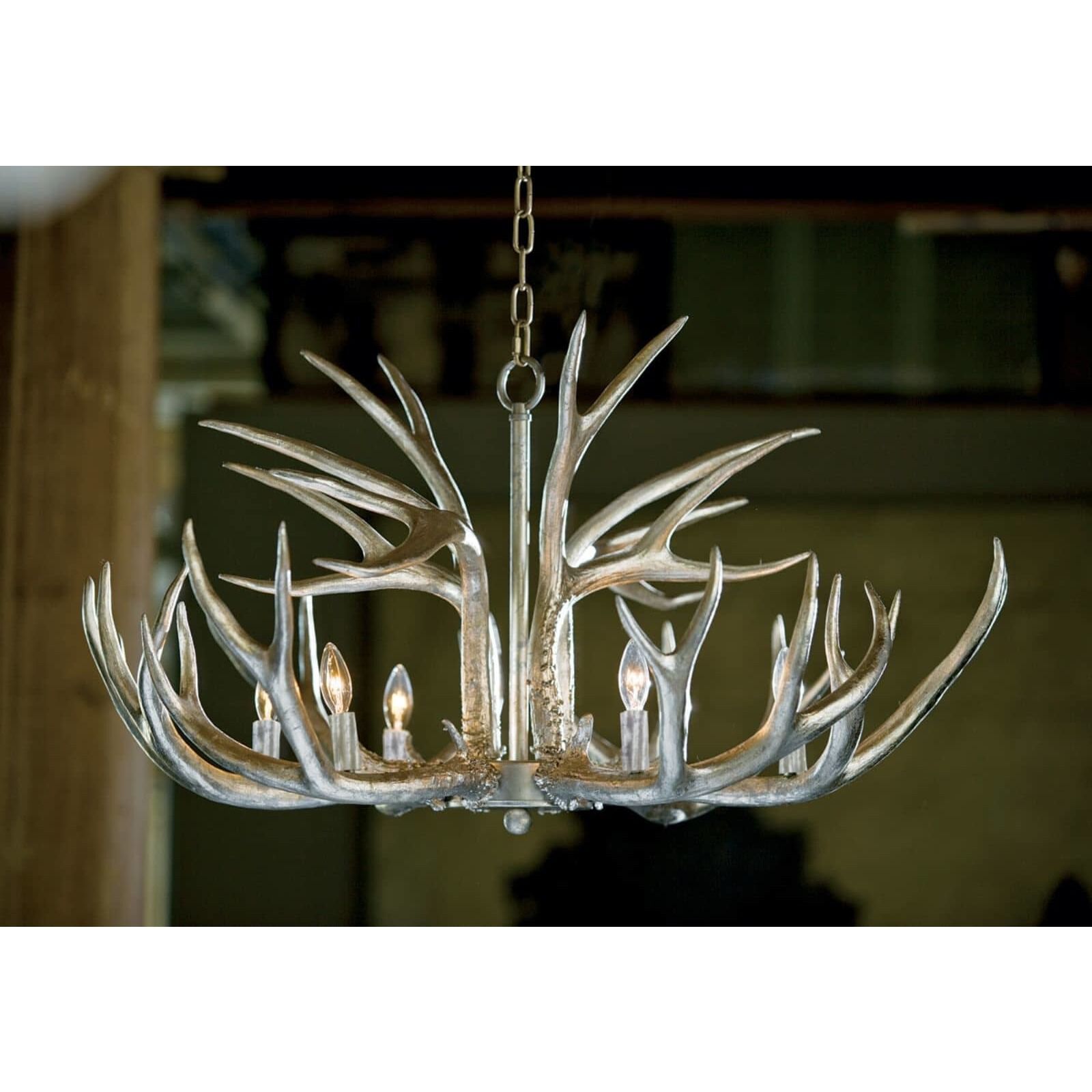 Antler 6 Light 33 inch Silver Leaf Chandelier Ceiling Light