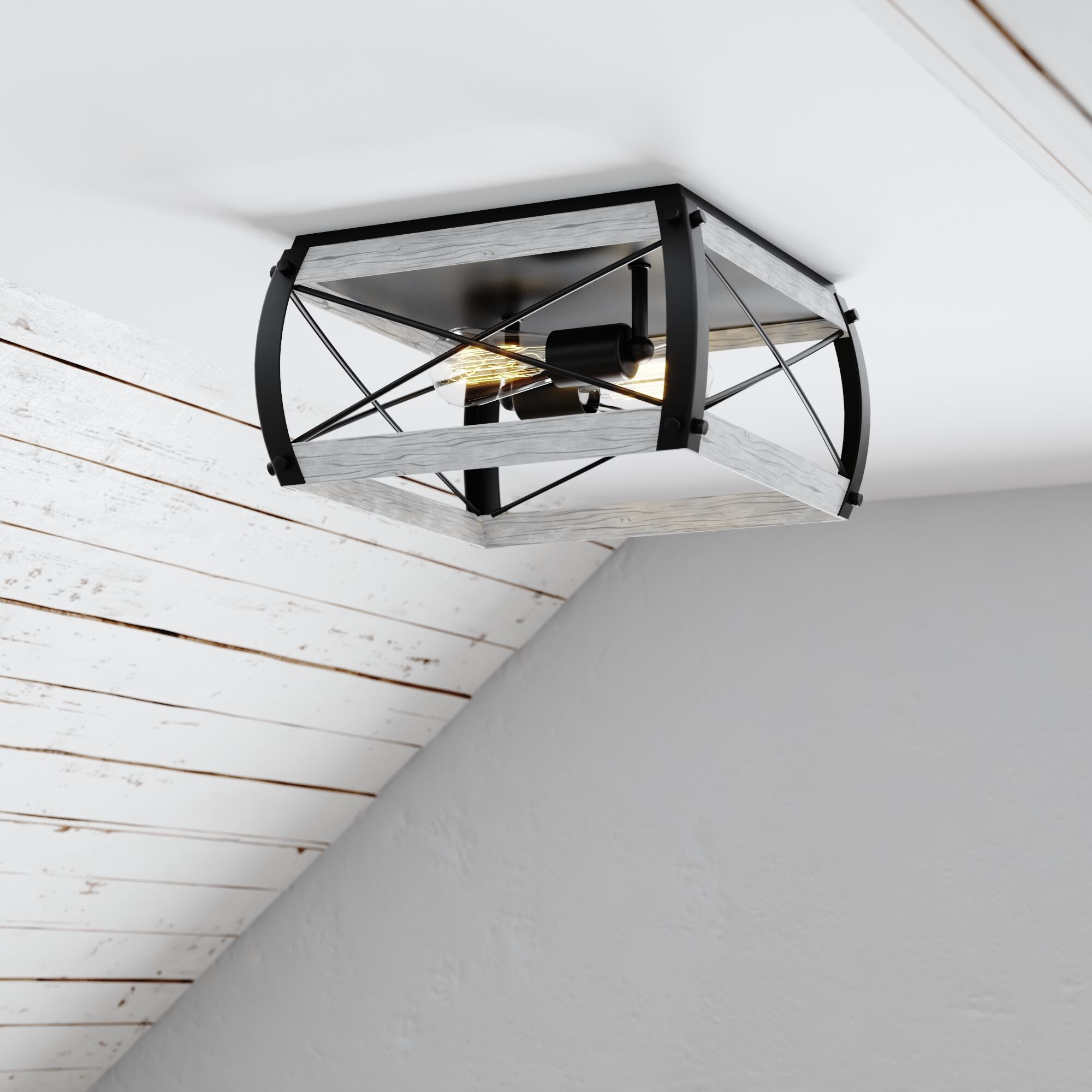 Montclare LED 13.5 inch Textured Black and White Ash Flush Mount Ceiling Light