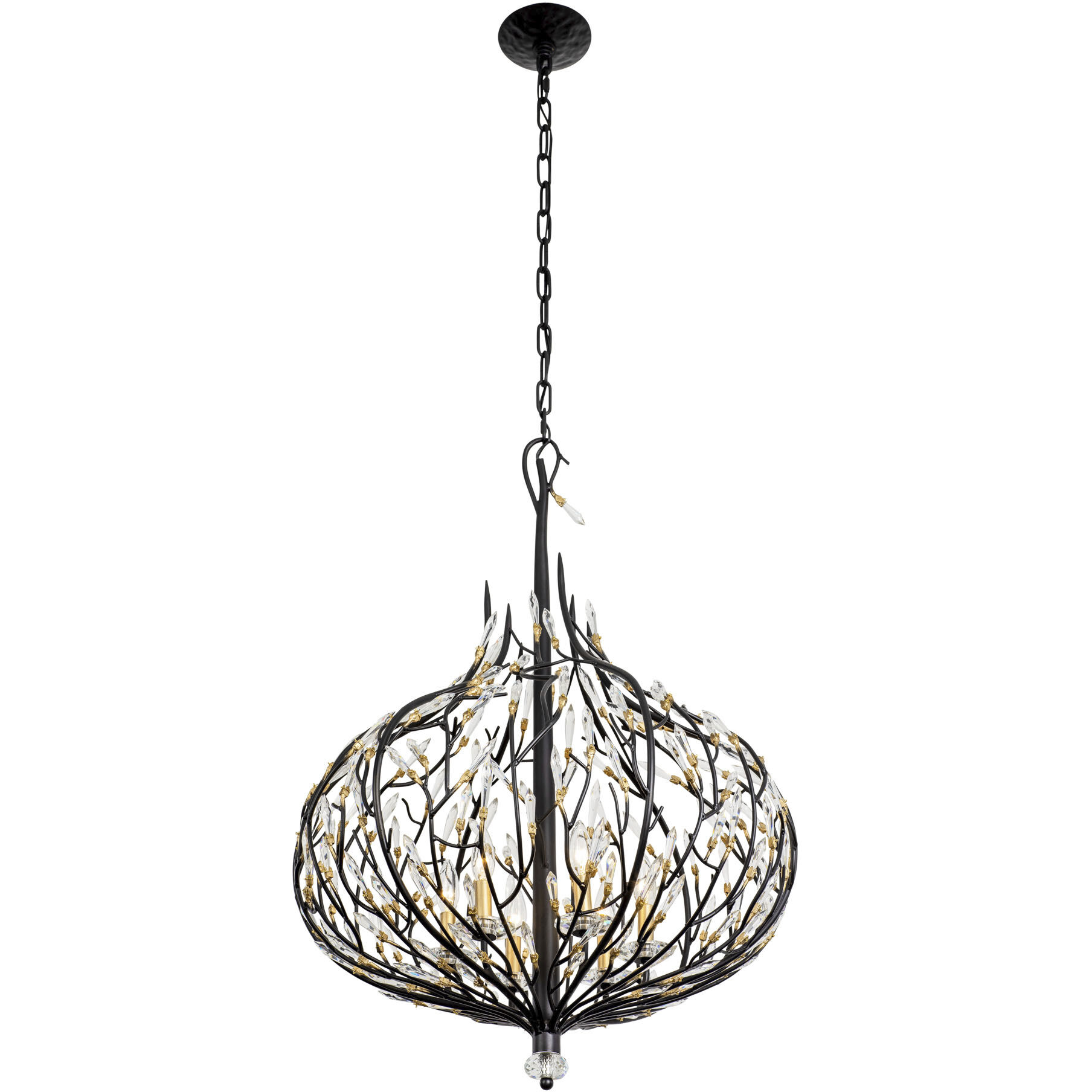Bask 6 Light 26.5 inch Matte Black and French Gold Pendant Ceiling Light in Matte Black/French Gold