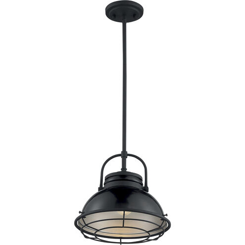 Upton 1 Light 12 inch Gloss Black and Silver Pendant Ceiling Light