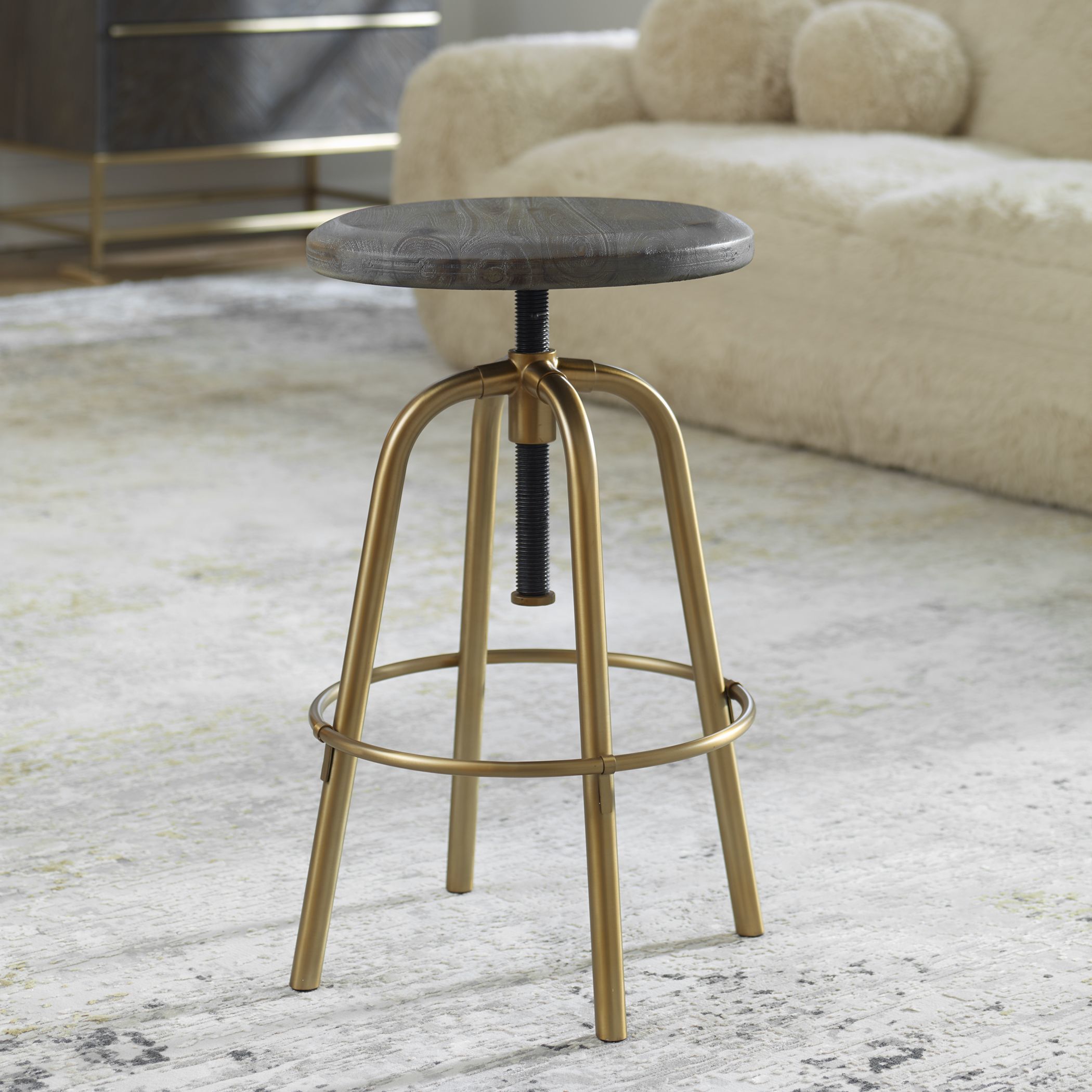 Revolve 24 inch Brushed Brass and Dark Walnut Counter Stool