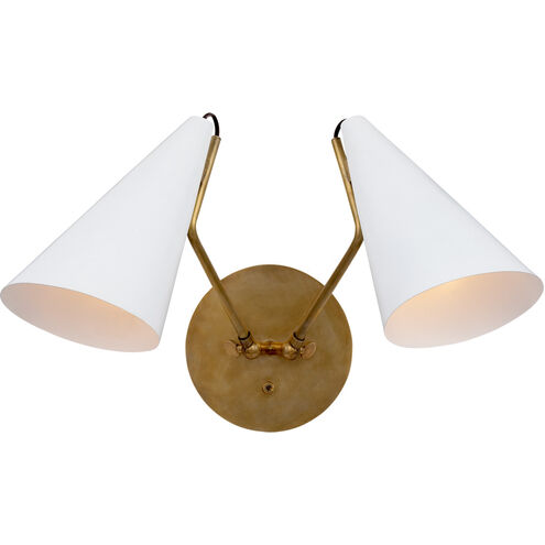 AERIN Clemente 2 Light 16.75 inch Hand-Rubbed Antique Brass Double Sconce Wall Light in White