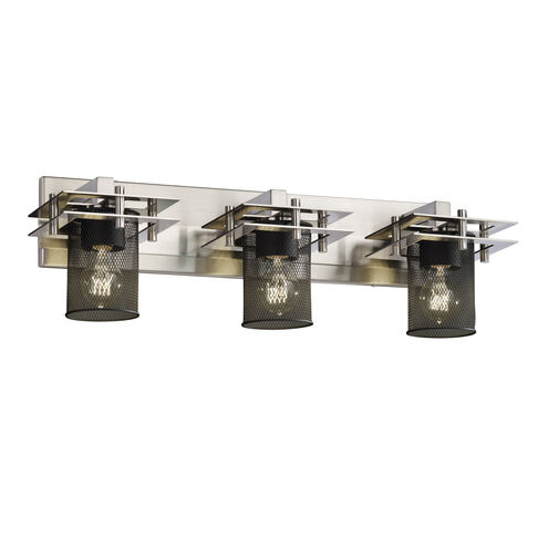 Metropolis 3 Light 26.5 inch Brushed Nickel Bath Light Wall Light in Cylinder with Flat Rim