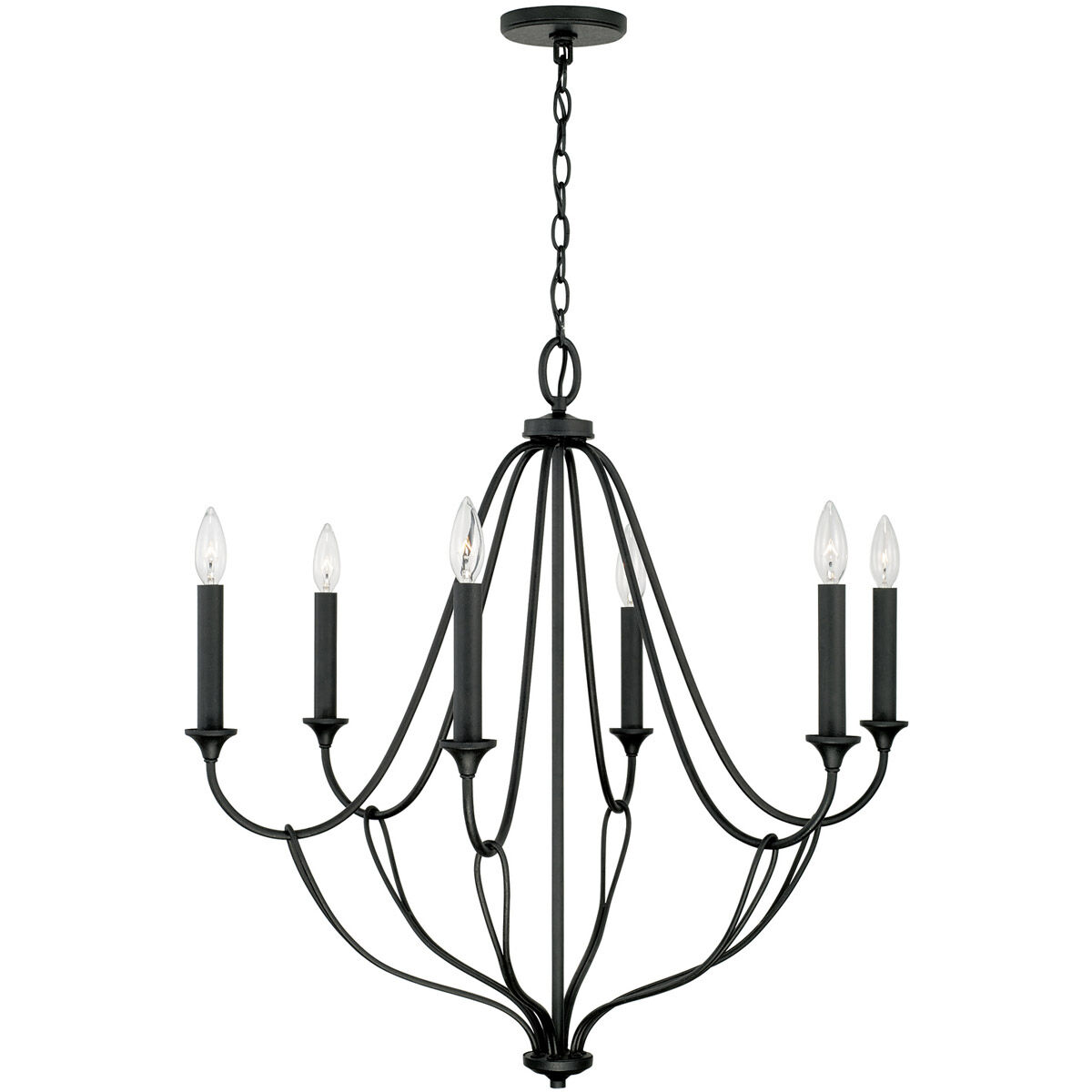 Bentley 6 Light 30 inch Black Iron Chandelier Ceiling Light