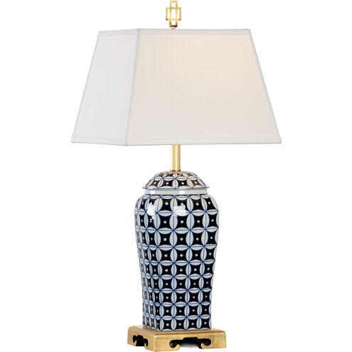 Pam Cain 30 inch 60.00 watt Blue/White Glaze/Antique Gold Leaf Table Lamp Portable Light