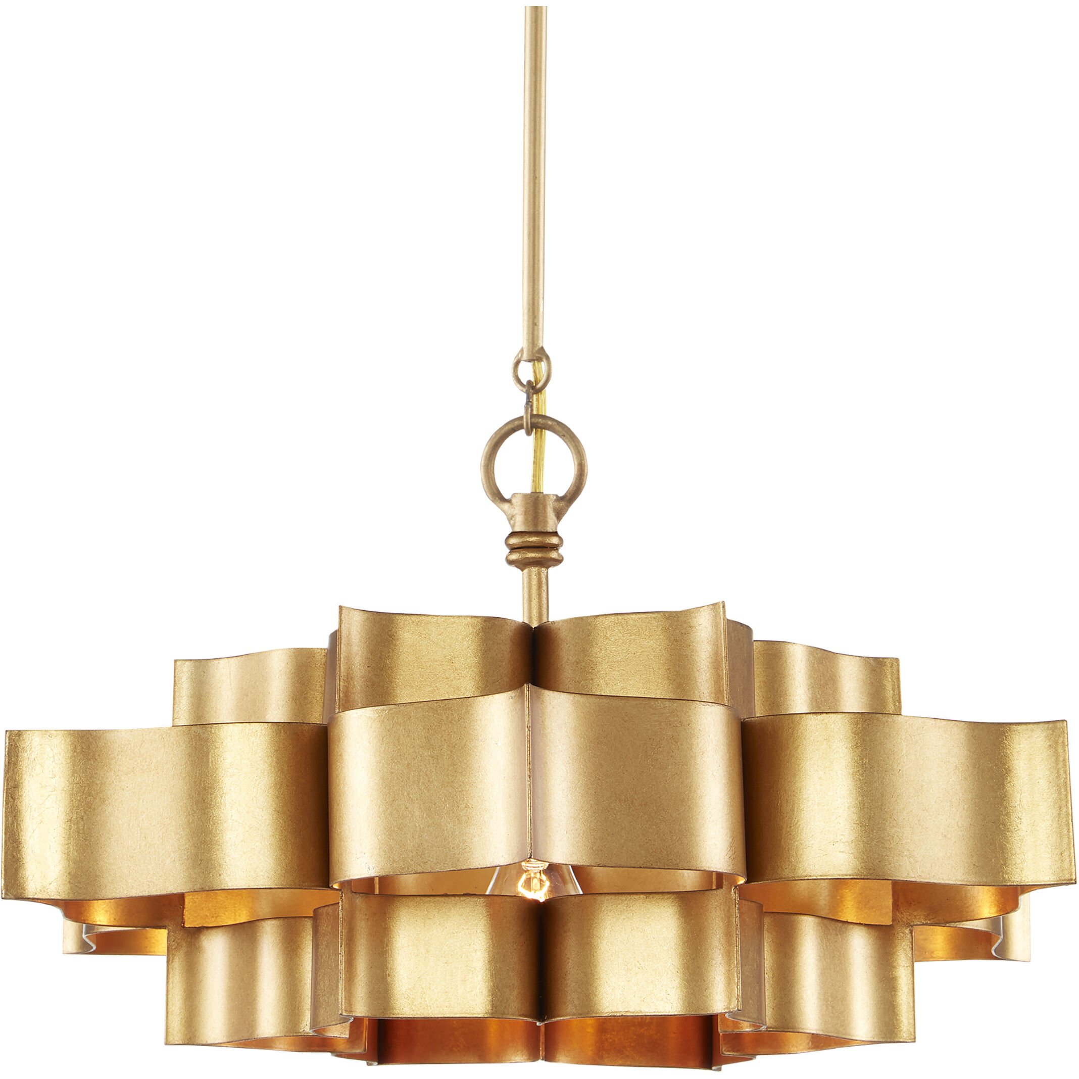 Grand Lotus 1 Light 20.25 inch Antique Gold Leaf Chandelier Ceiling Light, Small, Semi-Flush Convertible