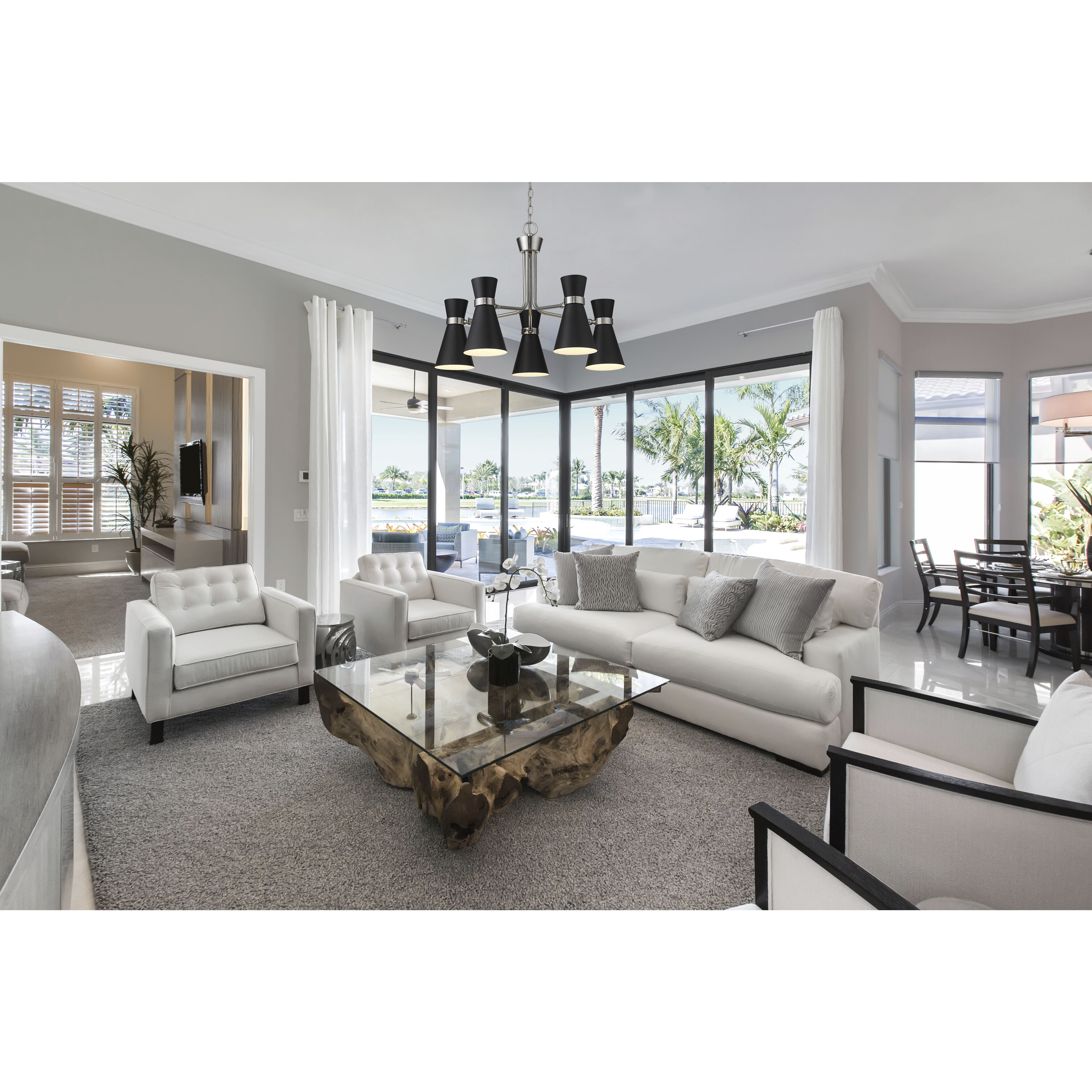 Soriano 5 Light 27 inch Matte Black and Brushed Nickel Chandelier Ceiling Light