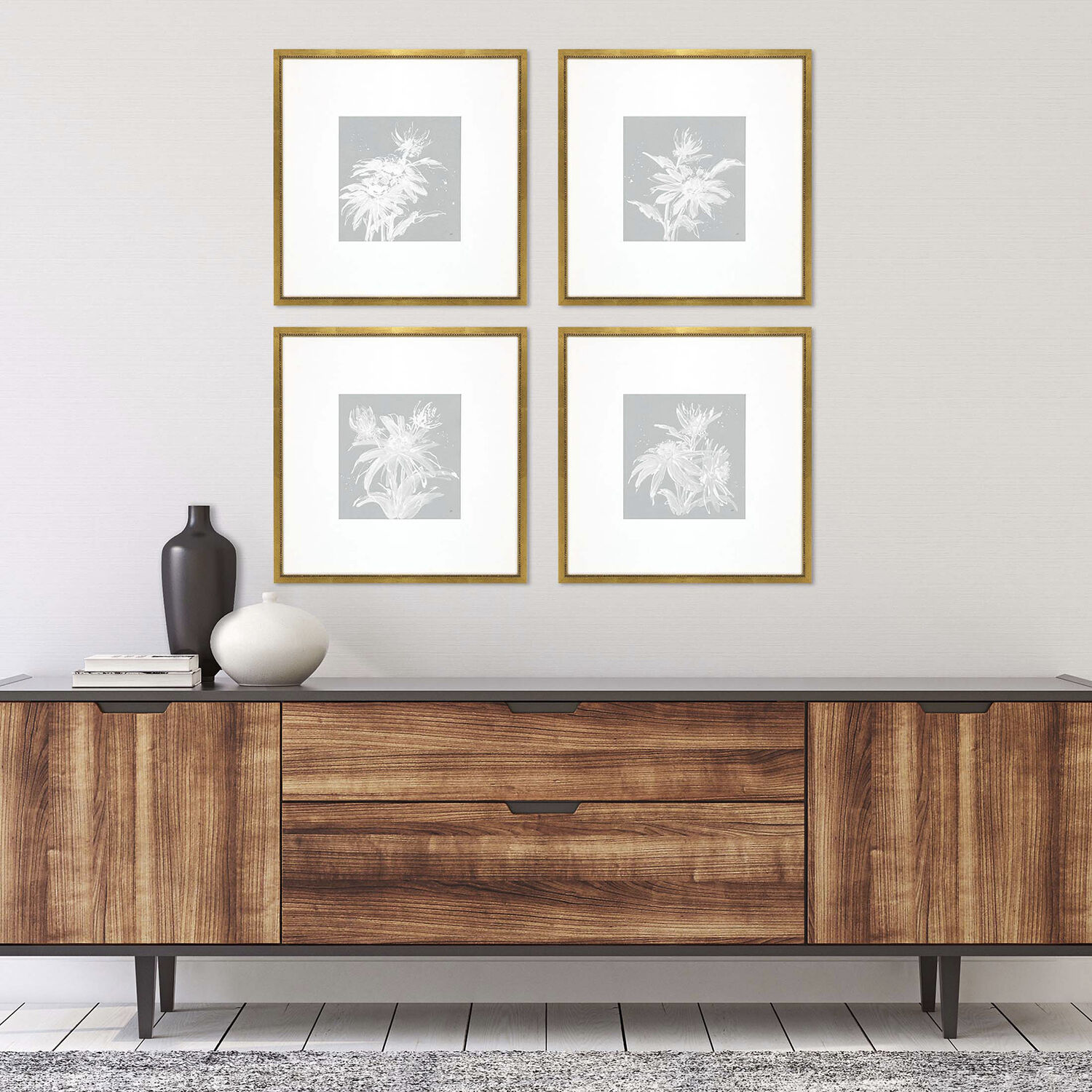 Echinacea Leaf Study Blue and White Framed Art