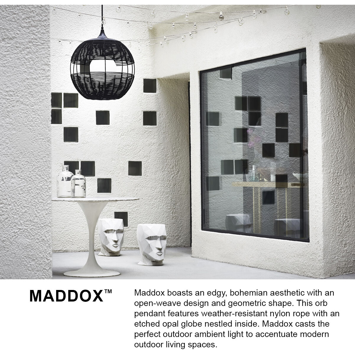 Open Air Maddox 1 Light 24.25 inch Black Outdoor Pendant