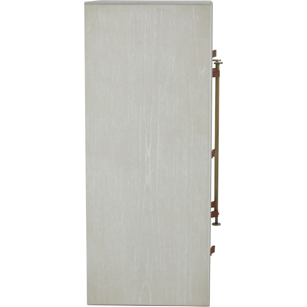 Maya Cerused White / Stained Brass / Caramel Brown Leather Dresser