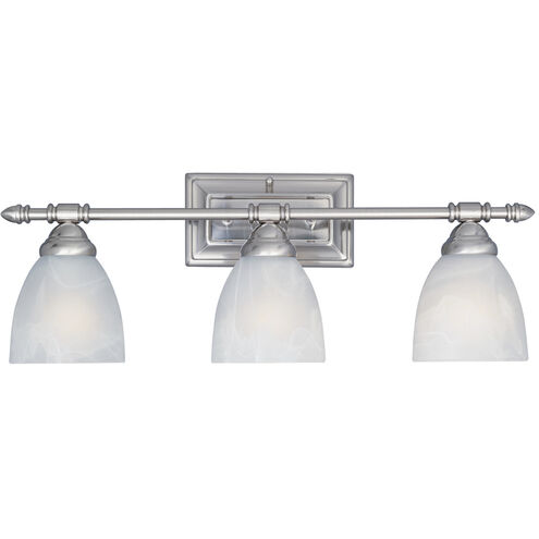 Apollo 3 Light 23.75 inch Satin Platinum Bath Bar Wall Light in Faux Alabaster