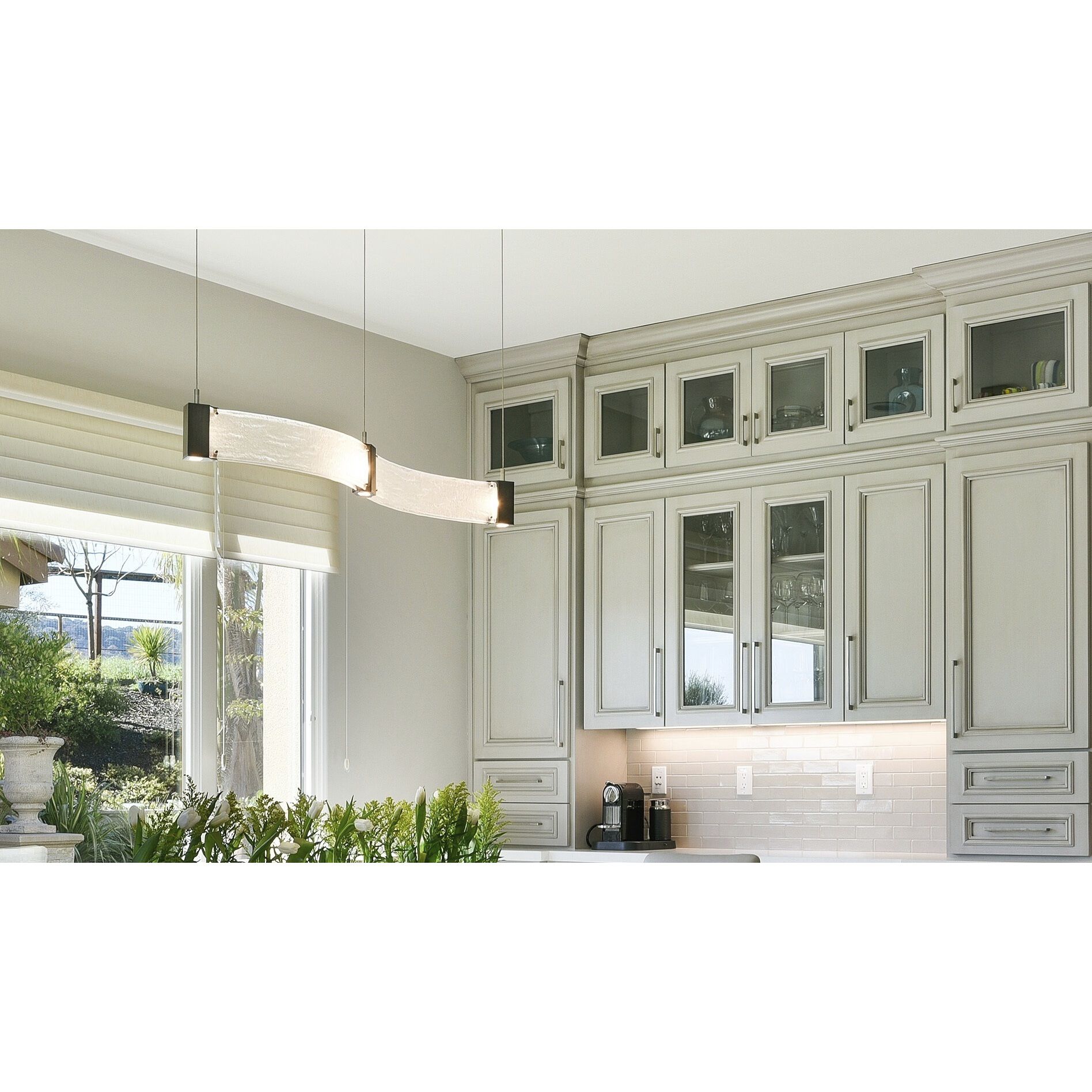 Parallel LED 48 inch Classic Silver Linear Pendant Ceiling Light in 3000K LED, Clear Granite, Curved