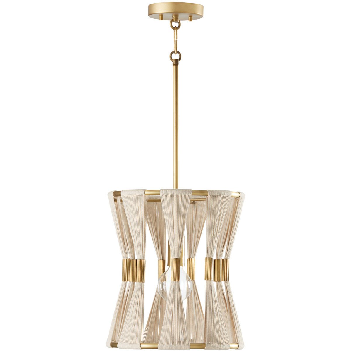 Bianca 1 Light 12 inch Bleached Natural Rope and Patinaed Brass Pendant Ceiling Light