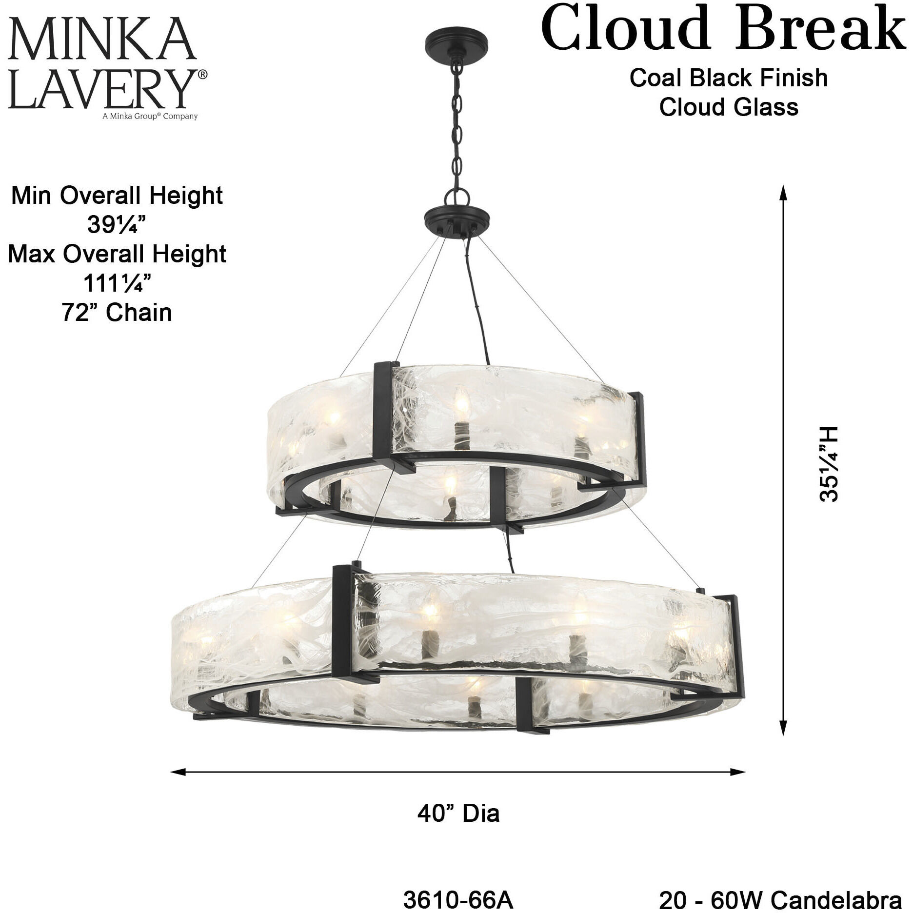 Cloud Break 20 Light 40 inch Coal Pendant Ceiling Light