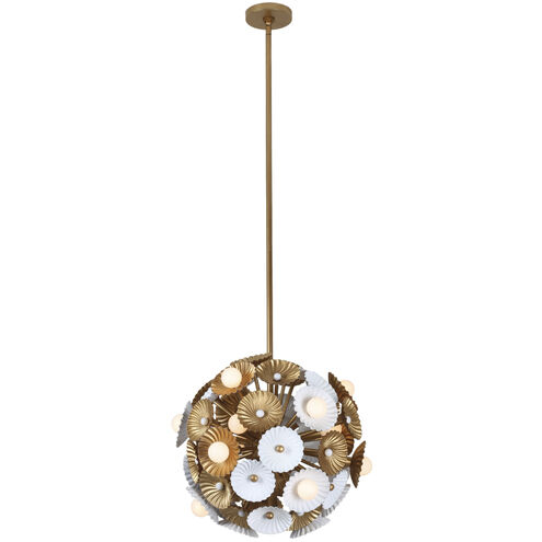 Damask 15 Light 18 inch White and Vintage Brass Semi Flush Ceiling Light