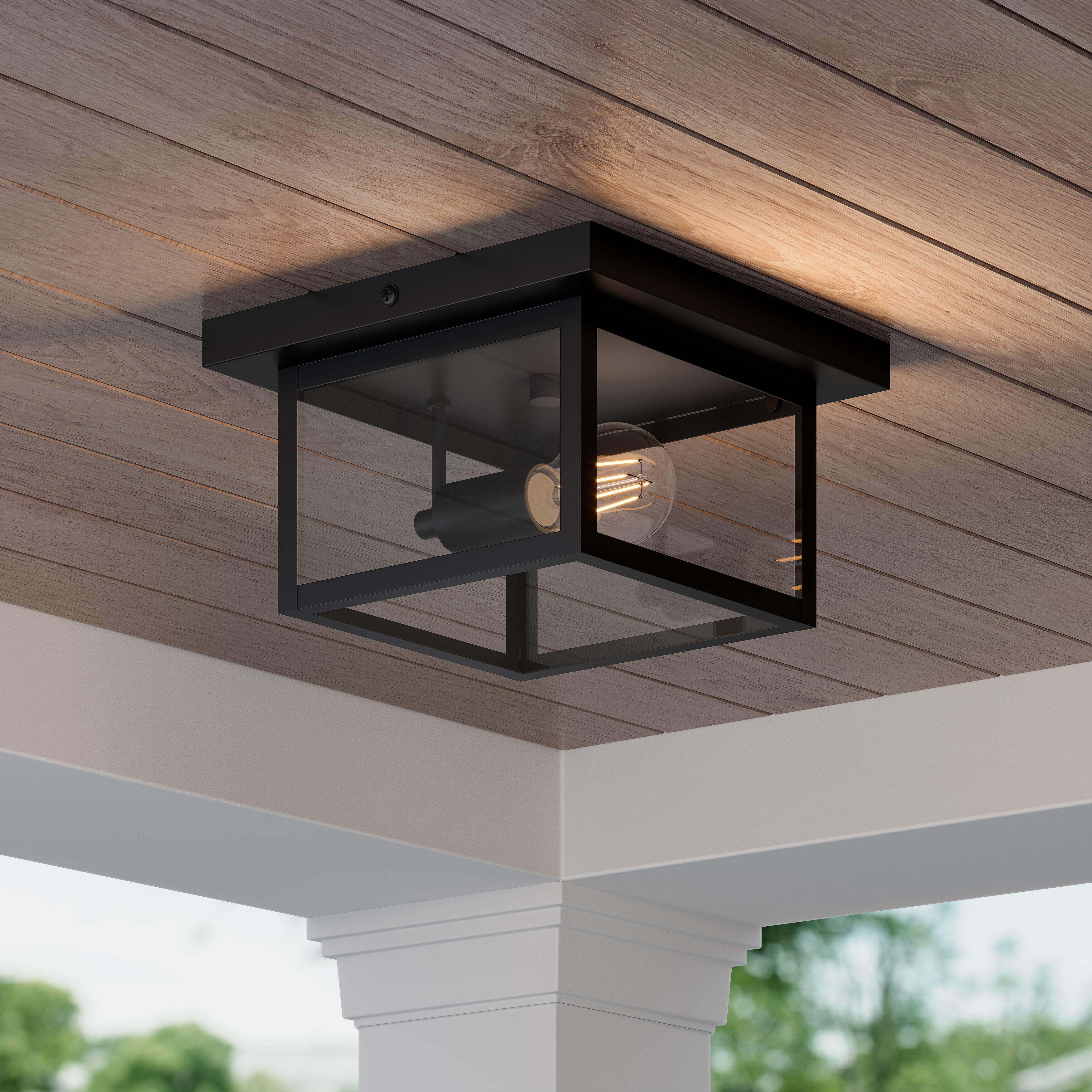 Evanton 1 Light 8 inch Powder Coated Black Outdoor Flush Mount