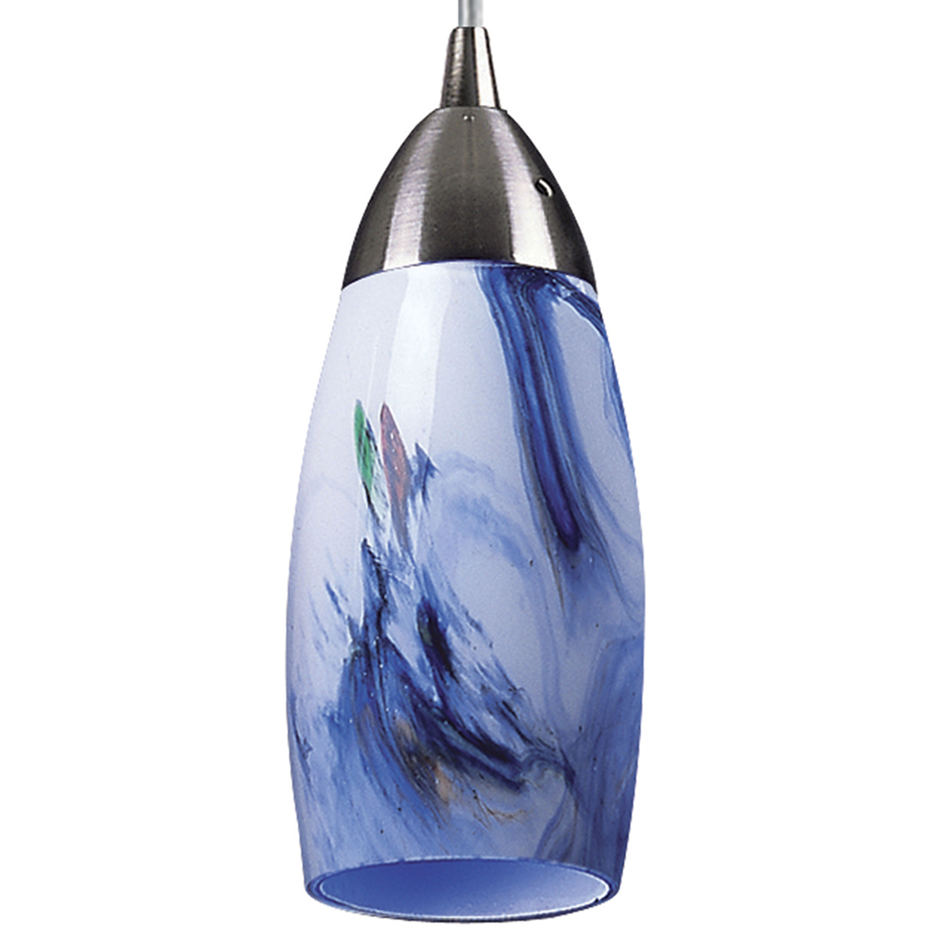 Milan 1 Light 3 inch Satin Nickel Mini Pendant Ceiling Light in White And Blue Glass