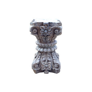Carved Pillar 19 inch Brown Stool