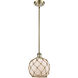 Ballston Farmhouse Rope LED 8 inch Antique Brass Pendant Ceiling Light in White Glass with Brown Rope, Ballston
