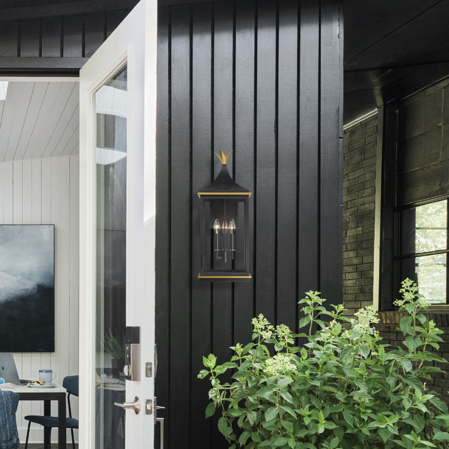 Simpson 3 Light 25 inch Matte Black and Textured Gold Outdoor Sconce