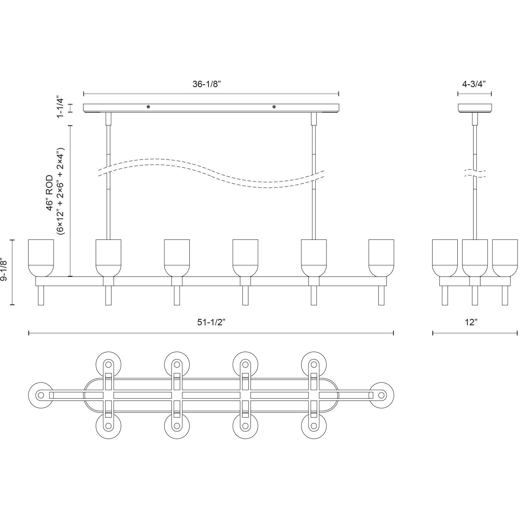 Lucian 10 Light 51.5 inch Vintage Brass Linear Pendant Ceiling Light in Clear Glass
