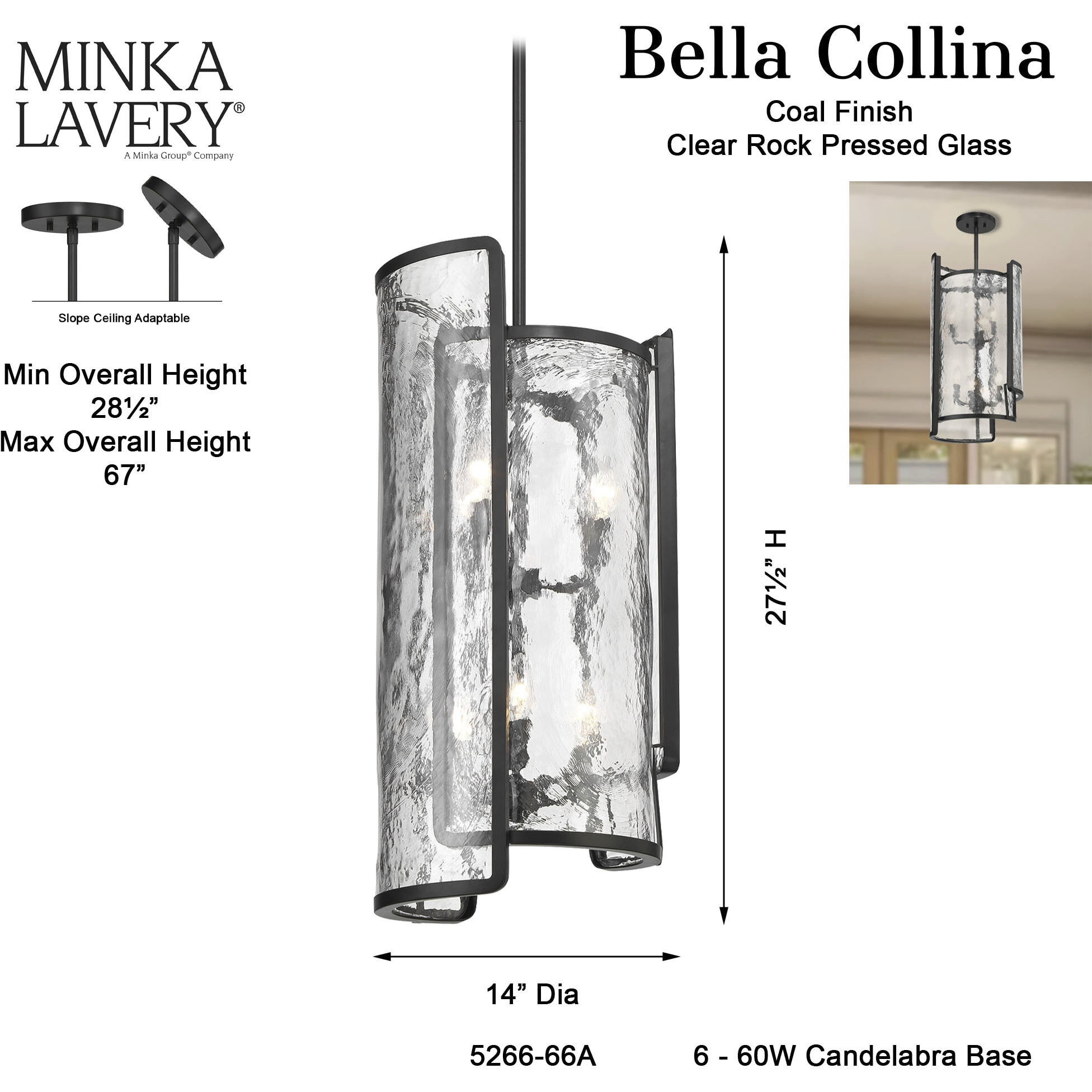Bella Collina 6 Light 14 inch Coal Foyer Pendant Ceiling Light