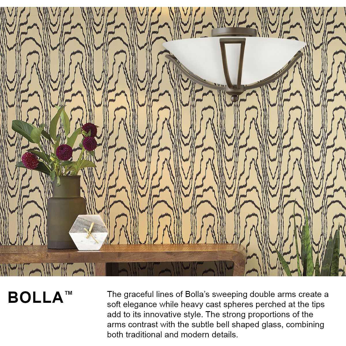 Bolla 2 Light 16.75 inch Olde Bronze Indoor Bath Flush Mount Ceiling Light in Etched Opal