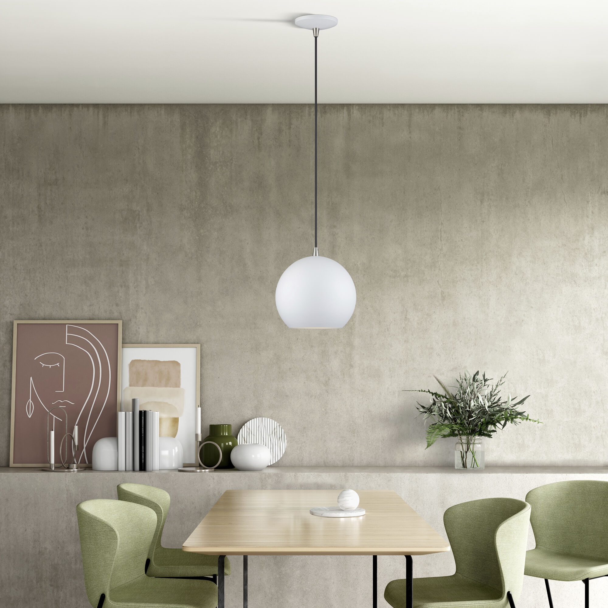 Kuppola 9.25 inch White with Brushed Nickel Accents Pendant Ceiling Light, Globe