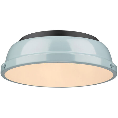 Duncan 2 Light 14 inch Matte Black Flush Mount Ceiling Light in Seafoam, Damp