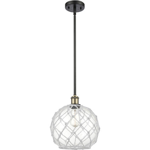 Ballston Large Farmhouse Rope LED 10 inch Black Antique Brass Pendant Ceiling Light in Clear Glass with White Rope, Ballston