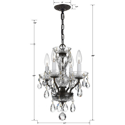 Traditional Crystal 4 Light 11 inch English Bronze Mini Chandelier Ceiling Light in Clear Italian