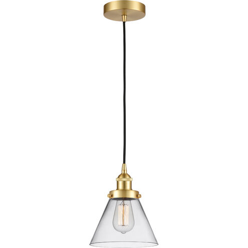 Franklin Restoration Large Cone 1 Light 8 inch Satin Gold Mini Pendant Ceiling Light in Clear Glass