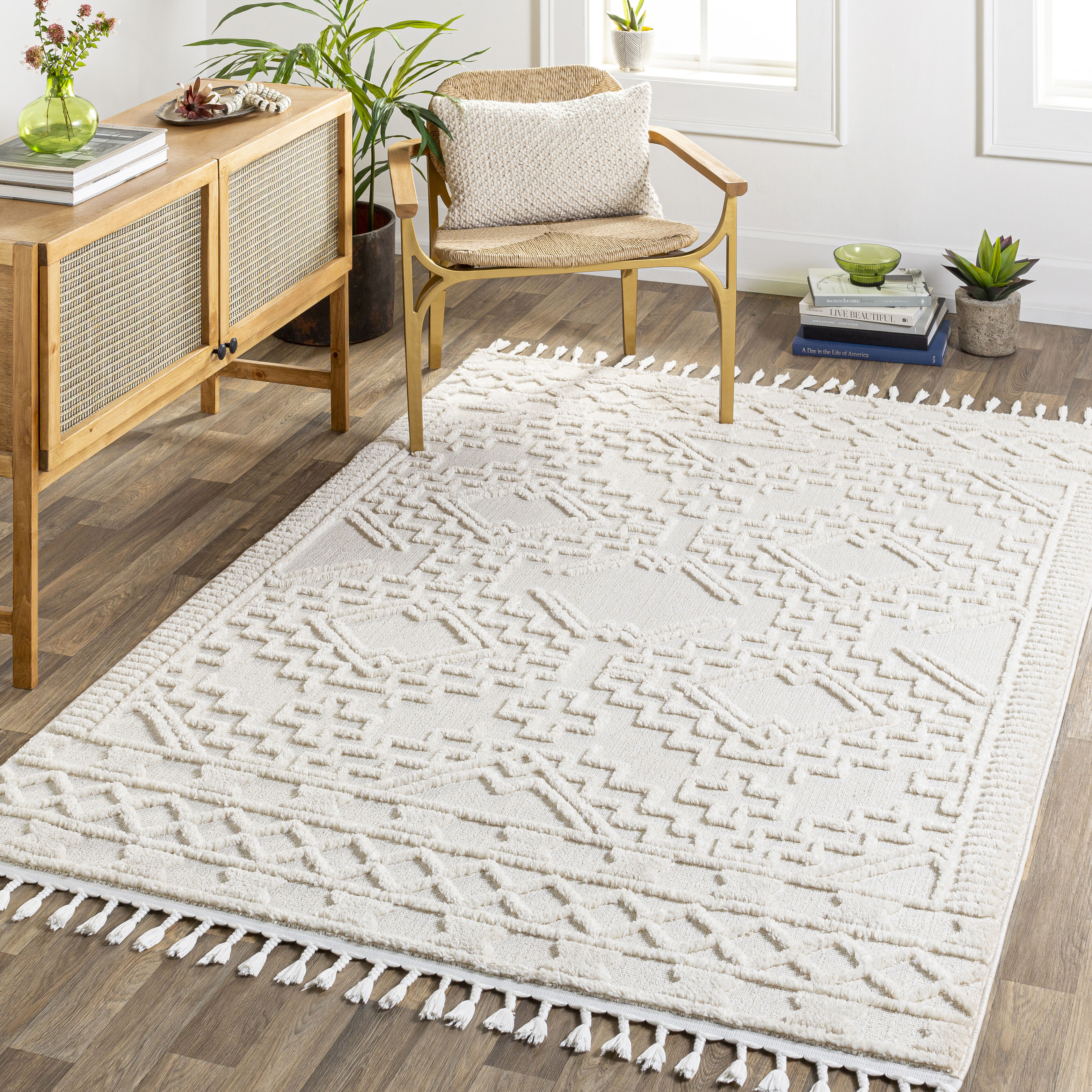 Azilal 108 X 79 inch Light Grey Rug, Rectangle