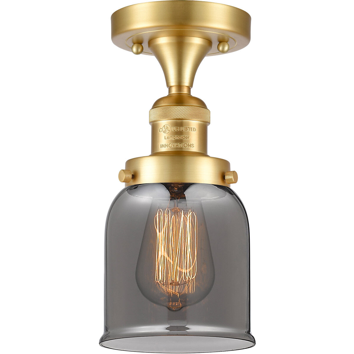 Franklin Restoration Small Bell 1 Light 5 inch Satin Gold Semi-Flush Mount Ceiling Light in Plated Smoke Glass, Franklin Restoration