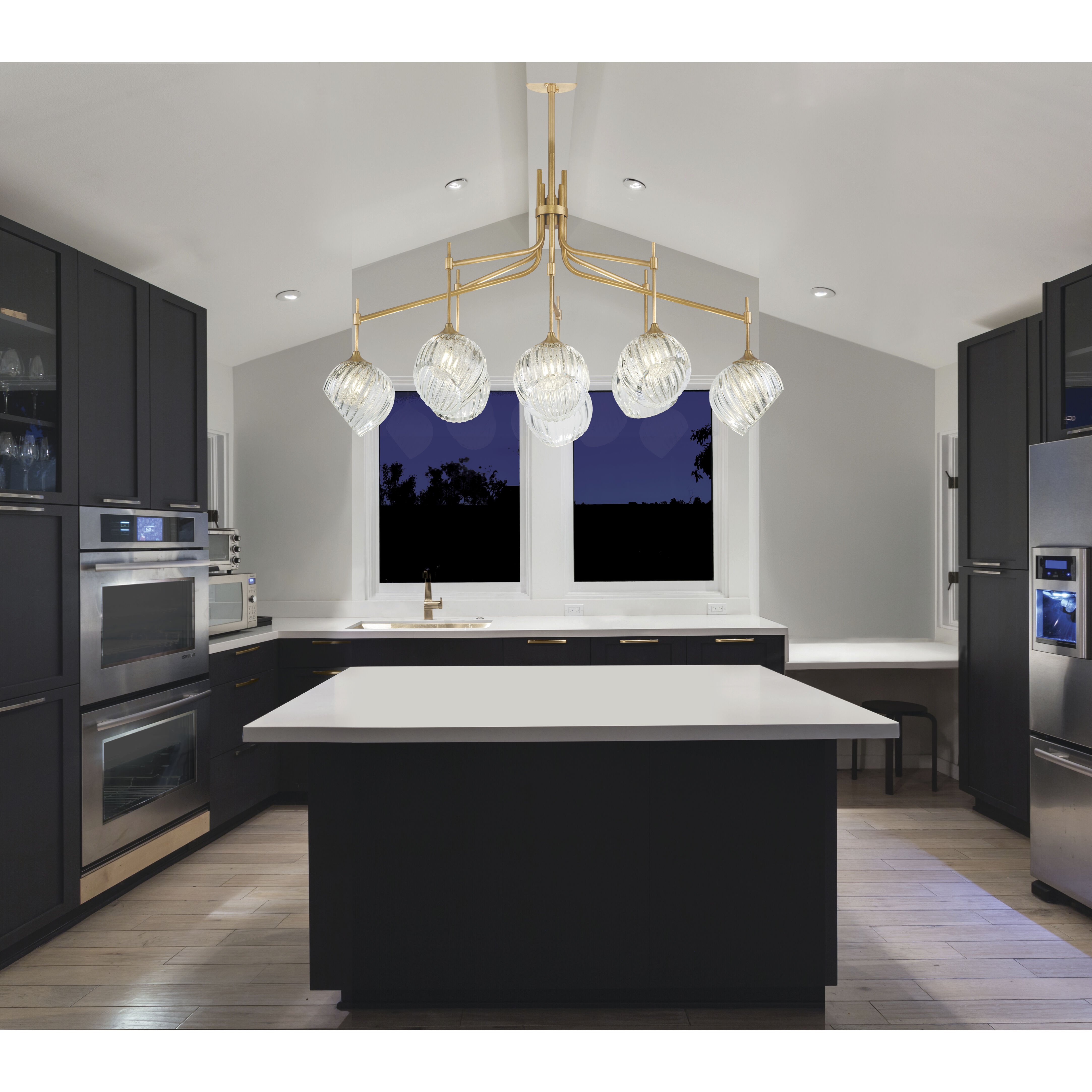 Nest Pendant Ceiling Light in Gold, White Studio Glass