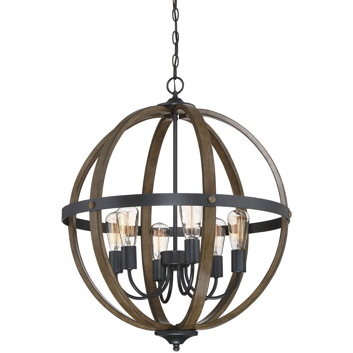 Farmhouse 6 Light 24 inch Wood with Black Pendant Ceiling Light