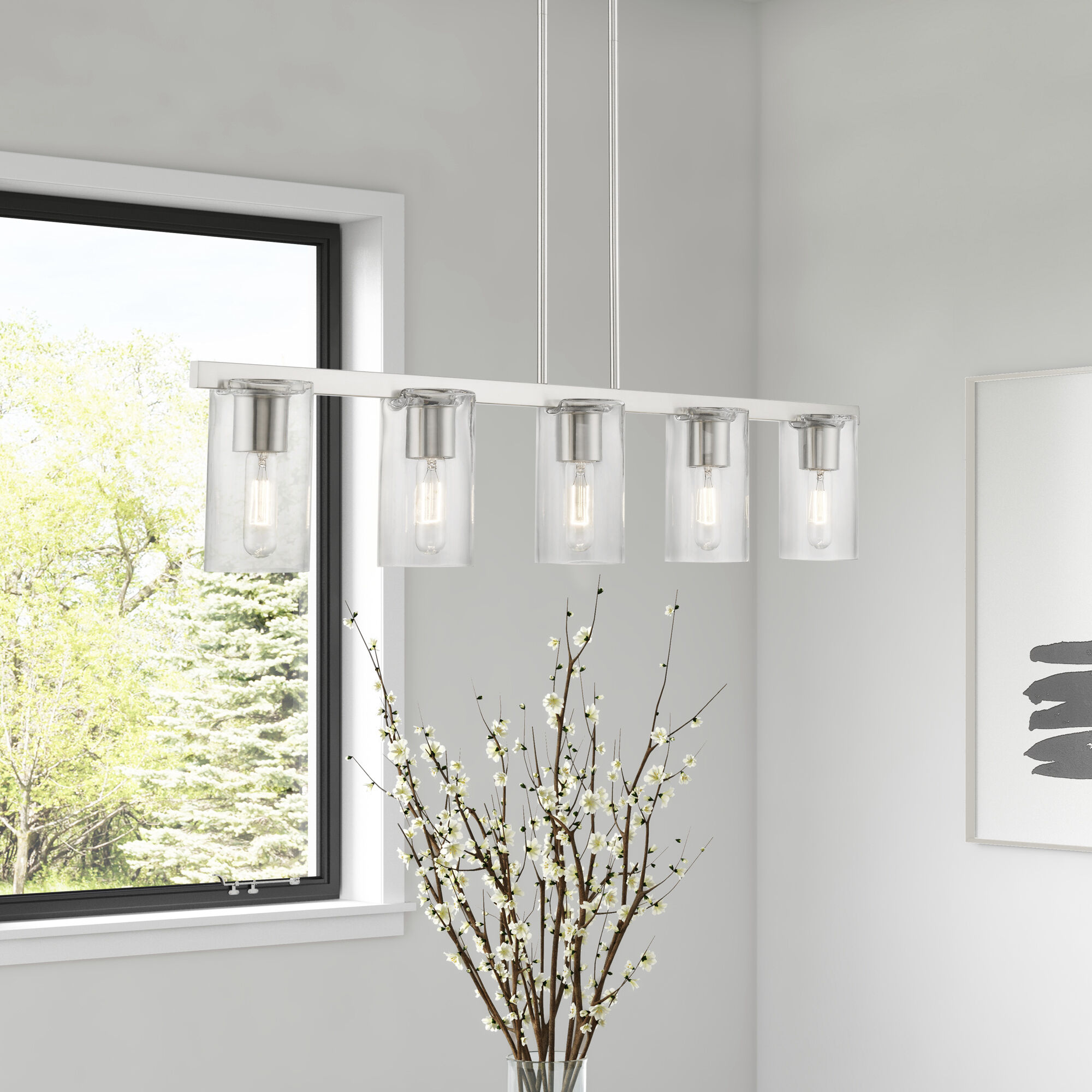 Clarion 5 Light 42 inch Brushed Nickel Linear Chandelier Ceiling Light