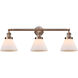 Franklin Restoration Large Cone 3 Light 32 inch Antique Copper Bath Vanity Light Wall Light in Matte White Glass, Franklin Restoration